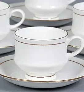 Home-Cart Bone China Gold Line Cup & Saucer Set Tableware For Serving Tea & Coffee (White) Pack of 12 Pieces